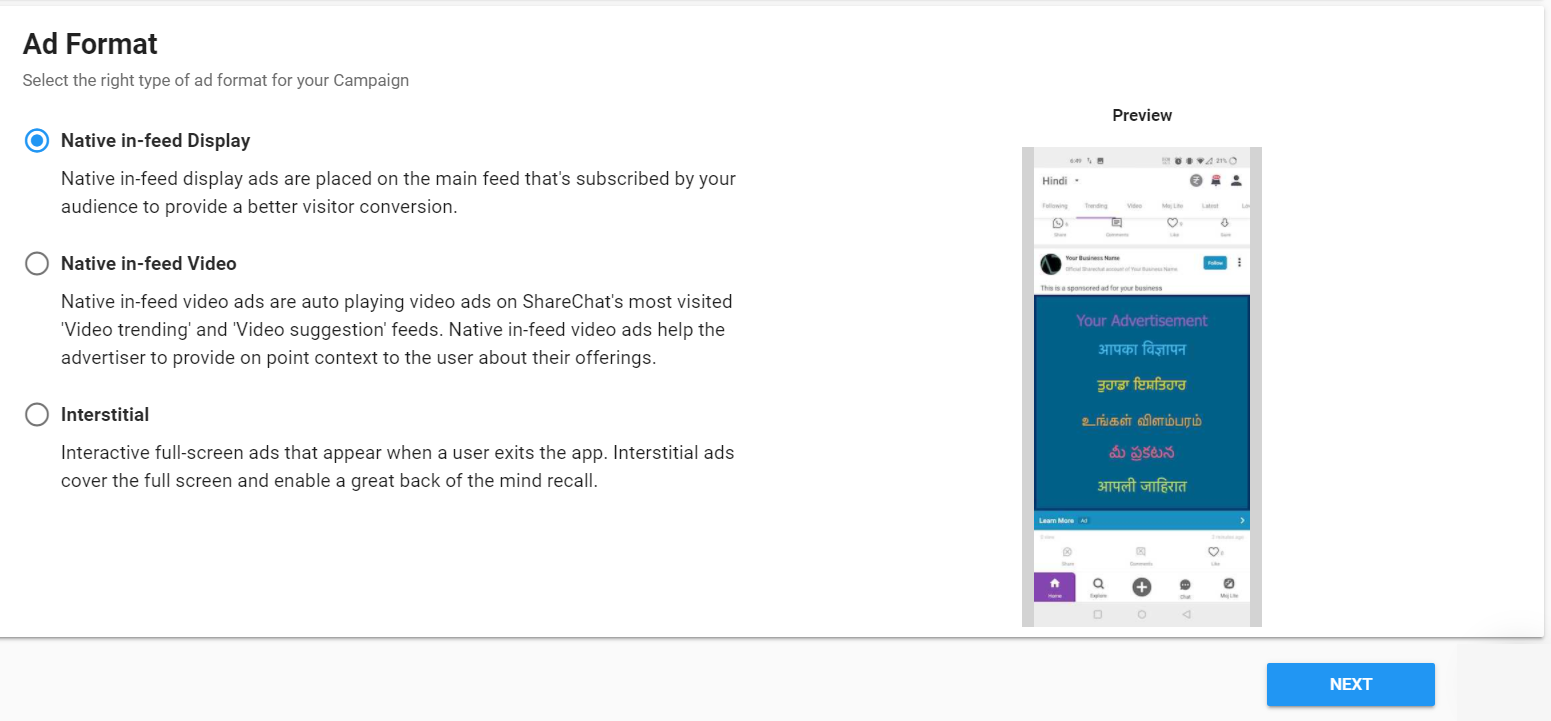 Different Sharechat ad formats