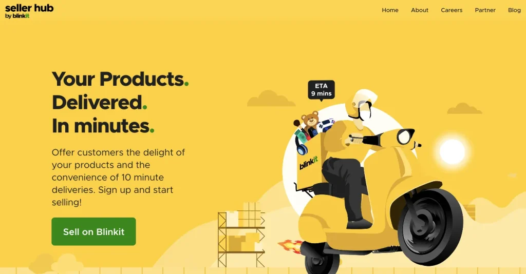 To sell on Blinkit Login to Seller Hub by Blinkit and Fill in Business Details