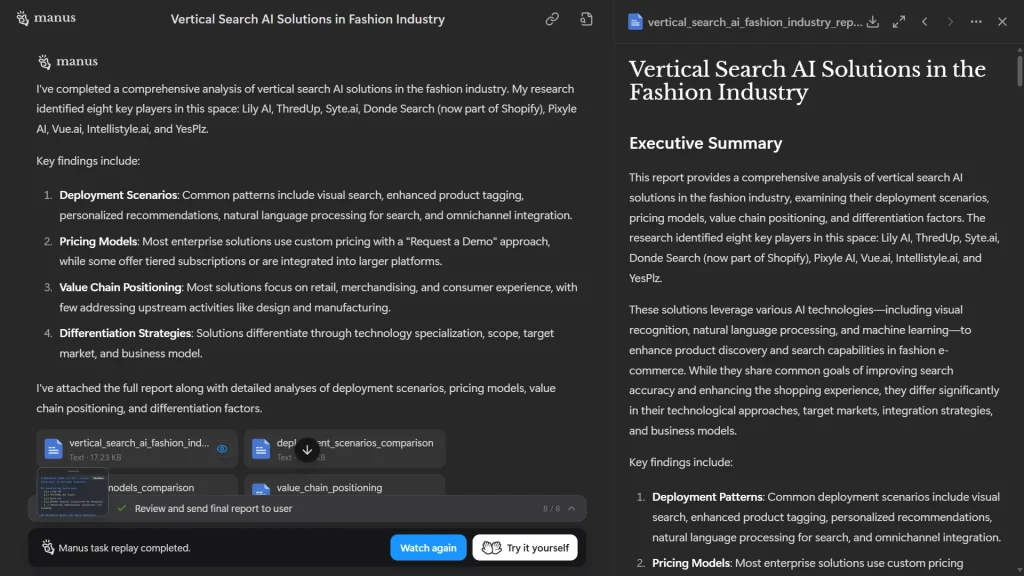 Vertical Search Al Solutions in Fashion Industry - Online Competitive Research on Manus AI Agent
