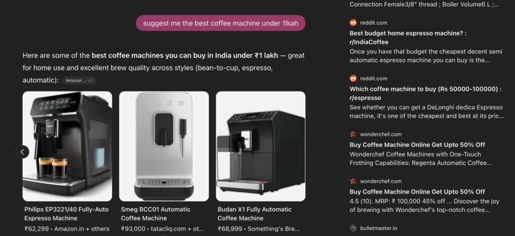 ChatGPT recognized the reddit product mentions for Coffee Machine