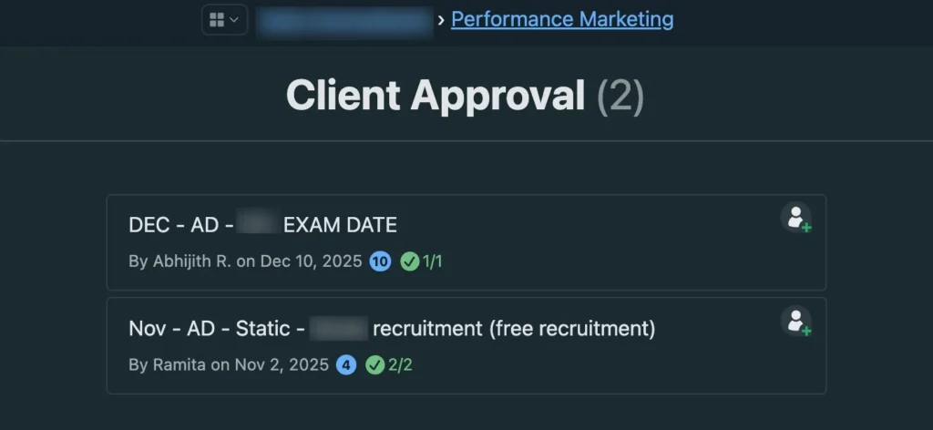 Client Approval Cards on Basecamp with Pending Client Approval 