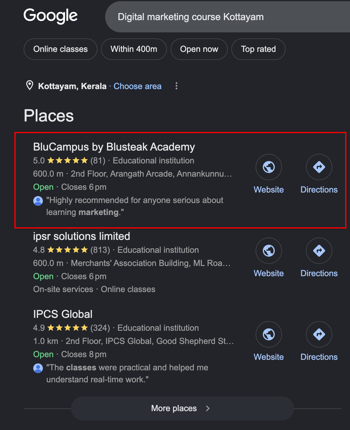 Blucampus ranked on Google